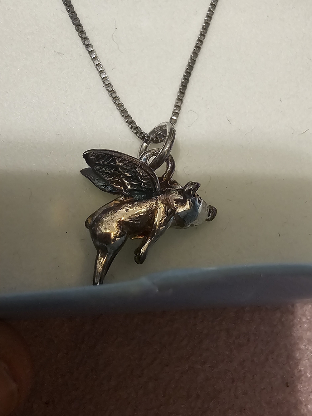 NWOT - Sterling Silver Flying Pig Charm Necklace